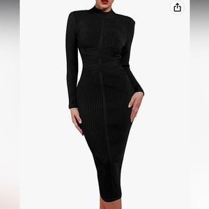 Ribbed Bodycon Midi Dress Black (small)